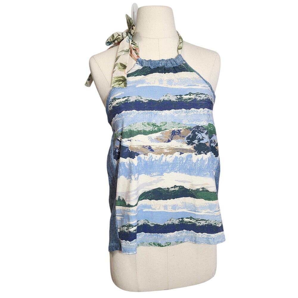 Upcycled Halter Top — Blue Horizon Bloom. One‑of‑a‑kind. Handmade in NYC.